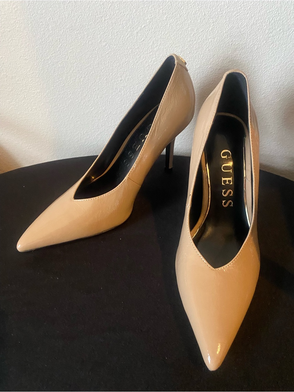 Guess Beige Patent Pointed-Toe Stiletto Pumps